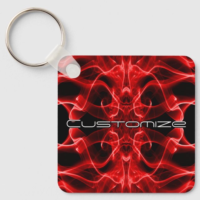 Custom Name Red Smoke Symmetrical Black Key Ring (Front)