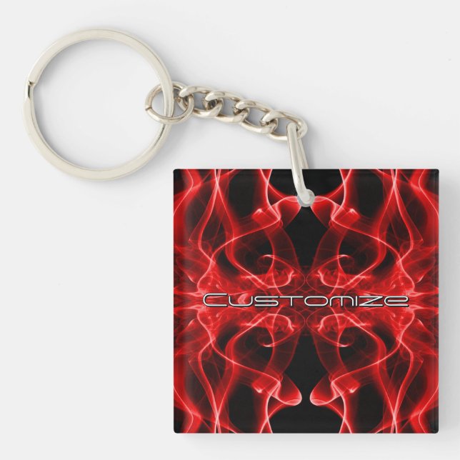 Custom Name Red Smoke Symmetrical Black Key Ring (Front)