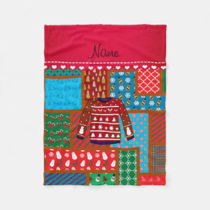 Custom name red snowman ugly christmas sweater fleece blanket