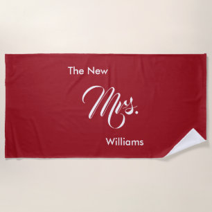 Custom Name Red The New Mrs. Wedding Beach Towel