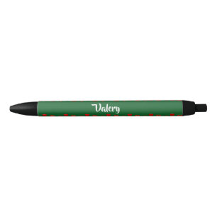 Custom name red tomatoes on green black ink pen