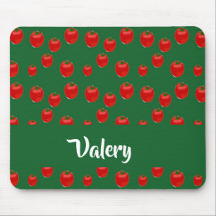 Custom name red tomatoes on green mouse pad