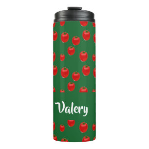 Custom name red tomatoes on green thermal tumbler