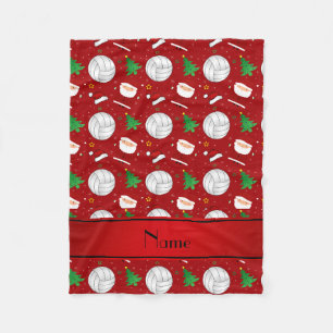 Custom name red volleyball christmas pattern fleece blanket