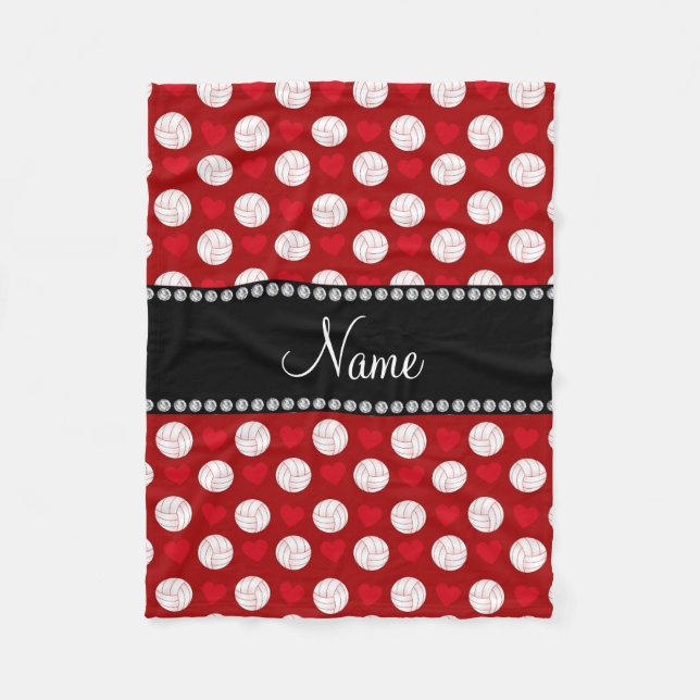 Custom name red volleyballs and hearts fleece blanket (Front)