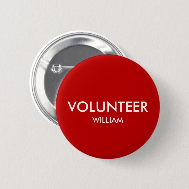 Custom Name Red Volunteer 6 Cm Round Badge (Front & Back)