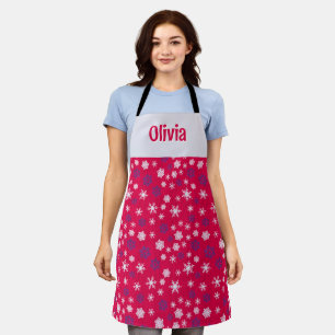 Custom Name Red White Snowflake Christmas Apron