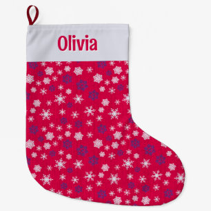 Custom Name Red White Snowflake Christmas Large Christmas Stocking