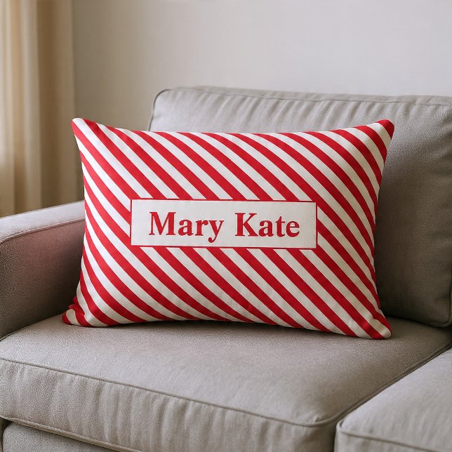 Custom Name Red/White Stripes Lumbar Cushion (Creator Uploaded)