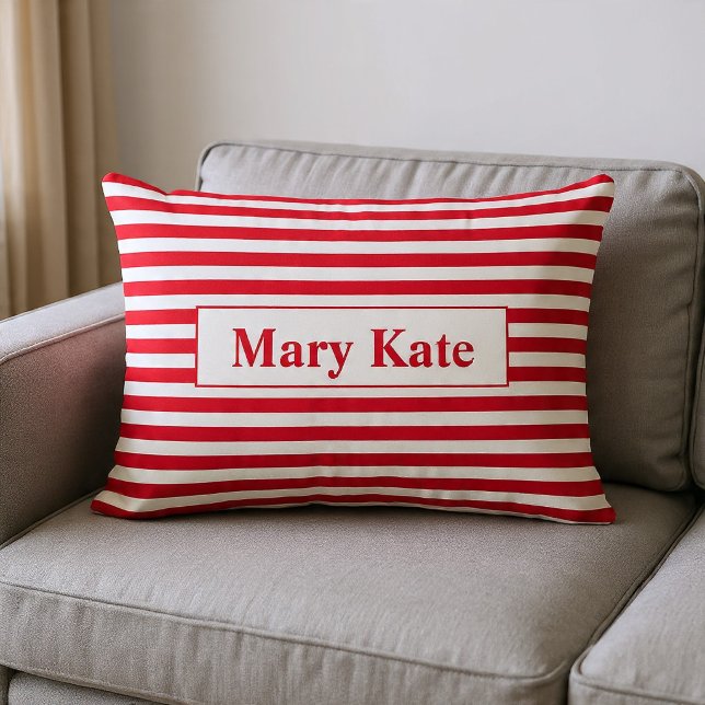 Custom Name Red/White Stripes Lumbar Cushion (Creator Uploaded)