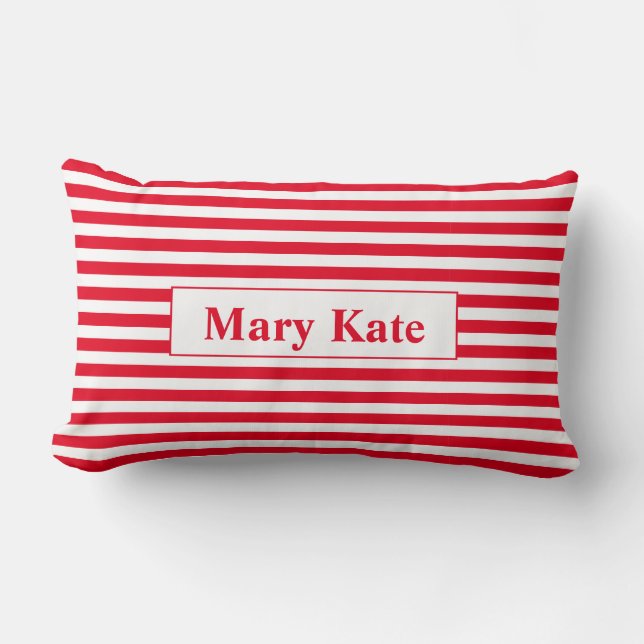 Custom Name Red/White Stripes Lumbar Cushion (Front)