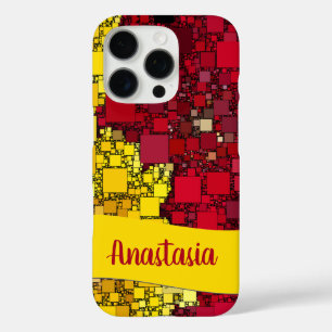 Custom Name Red Yellow Geometric Shapes Texture iPhone 16 Pro Case