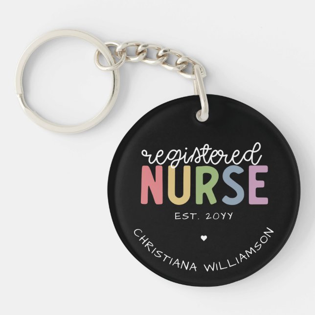 Custom Name Registered Nurse RN Nurse Graduation Key Ring (Front)