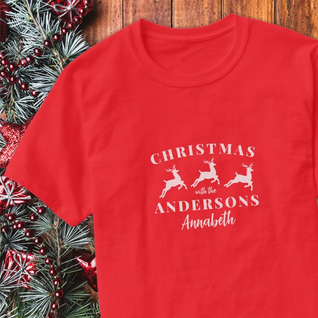 Custom Name Reindeer Matching Family Christmas T-Shirt (Creator Uploaded)