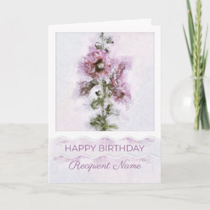 Custom Name Relation Pink Flowers Birthday Card