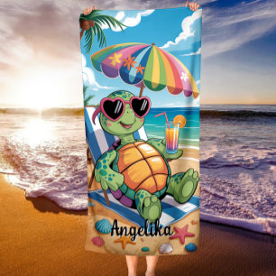Custom Name Relaxing Turtle & Tropical Beach Vibes Towel