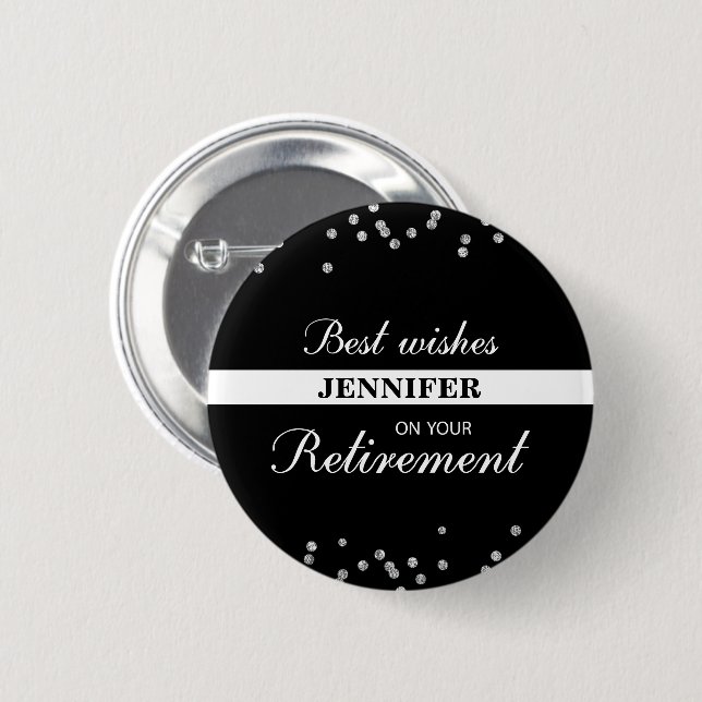 Custom Name, Retirement Congratulations Black 6 Cm Round Badge (Front & Back)