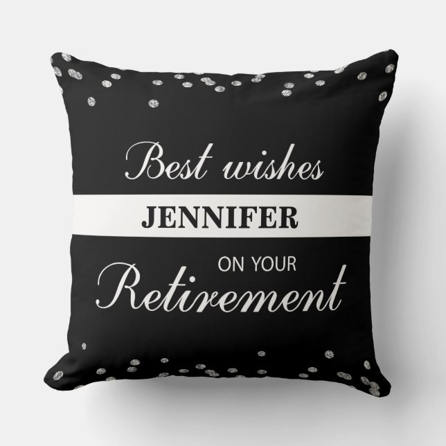 Custom Name, Retirement Congratulations Black Cushion (Front)