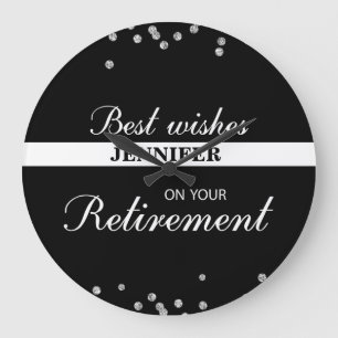 Custom Name, Retirement Congratulations Black Large Clock