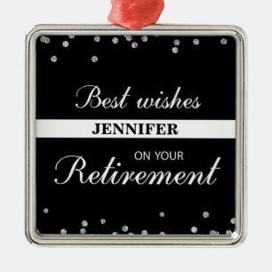 Custom Name, Retirement Congratulations Black Metal Ornament