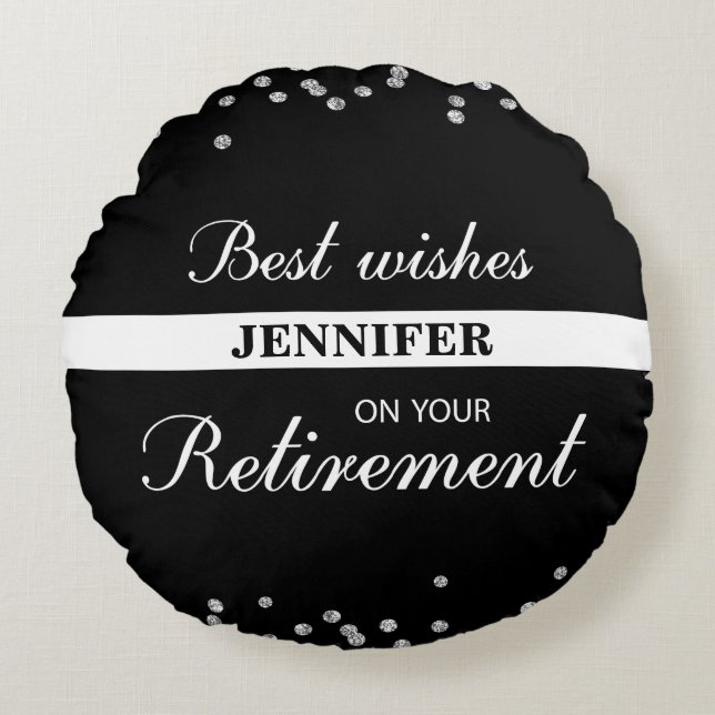 Custom Name, Retirement Congratulations Black Round Cushion (Front)