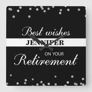 Custom Name, Retirement Congratulations Black Square Wall Clock