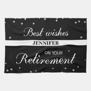 Custom Name, Retirement Congratulations Black Tea Towel