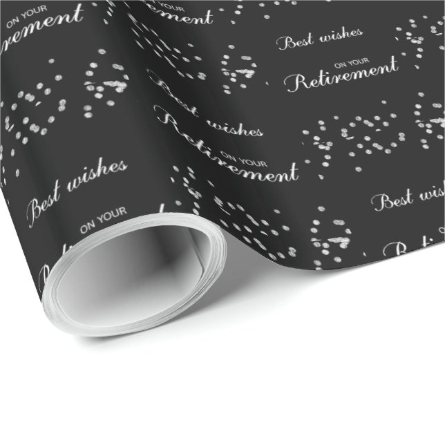 Custom Name, Retirement Congratulations Black Wrapping Paper (Roll Corner)
