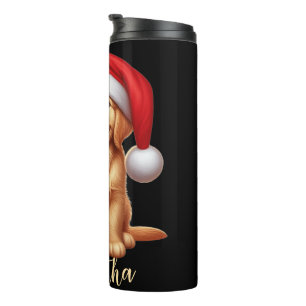 Custom name, retriever puppy wearing Santa's hat Thermal Tumbler