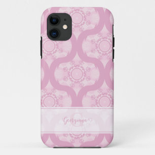 Custom Name Retro 1970s Preppy In Pink Mandala iPhone 11 Case