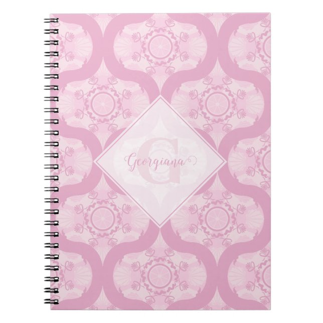 Custom Name Retro 1970s Preppy In Pink Mandala Notebook (Front)