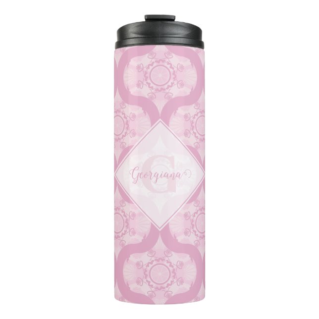 Custom Name Retro 1970s Preppy In Pink Mandala Thermal Tumbler (Front)