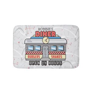 Custom NAME Retro 50s Diner Sign Fifties Atomic Bath Mat
