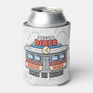 Custom NAME Retro 50s Diner Sign Fifties Atomic Can Cooler