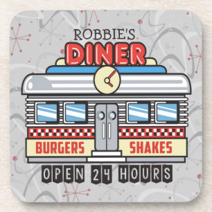 Custom NAME Retro 50s Diner Sign Fifties Atomic Coaster