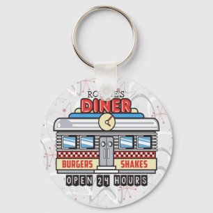 Custom NAME Retro 50s Diner Sign Fifties Atomic Key Ring