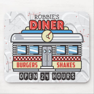 Custom NAME Retro 50s Diner Sign Fifties Atomic Mouse Pad