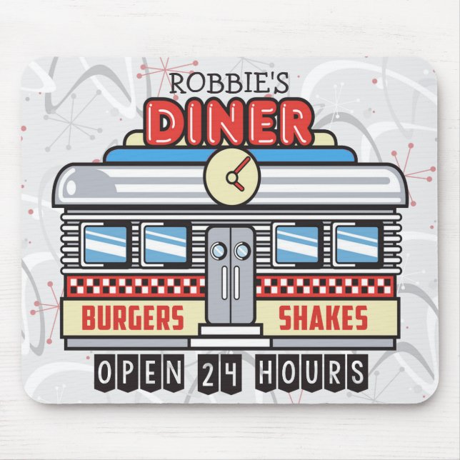 Custom NAME Retro 50s Diner Sign Fifties Atomic Mouse Pad (Front)