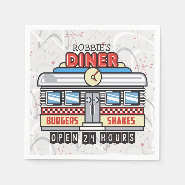 Custom NAME Retro 50s Diner Sign Fifties Atomic Napkin (Front)