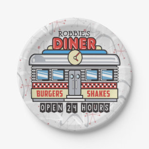 Custom NAME Retro 50s Diner Sign Fifties Atomic Paper Plate