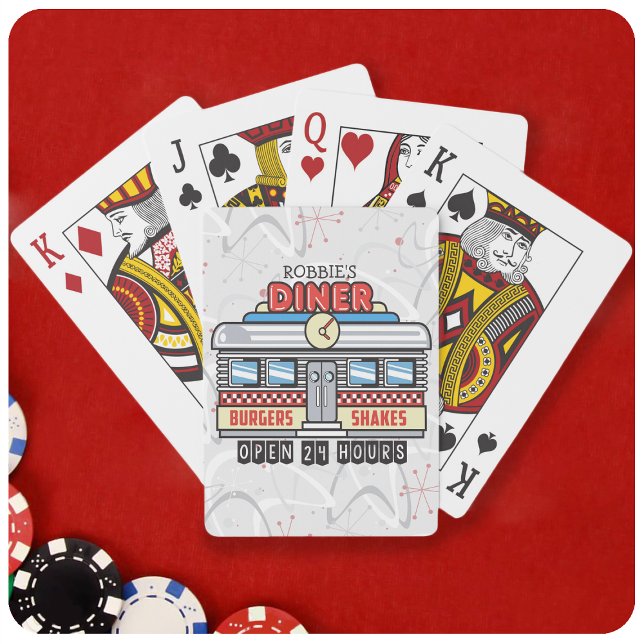 Custom NAME Retro 50s Diner Sign Fifties Atomic Playing Cards (Creator Uploaded)