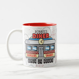 Custom NAME Retro 50s Diner Sign Fifties Atomic Two-Tone Coffee Mug