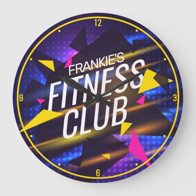 Custom NAME Retro 80's Gym Trainer Fitness Club Large Clock (Front)