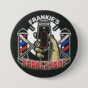 Custom NAME Retro Barber Shop Pole Barbershop 7.5 Cm Round Badge