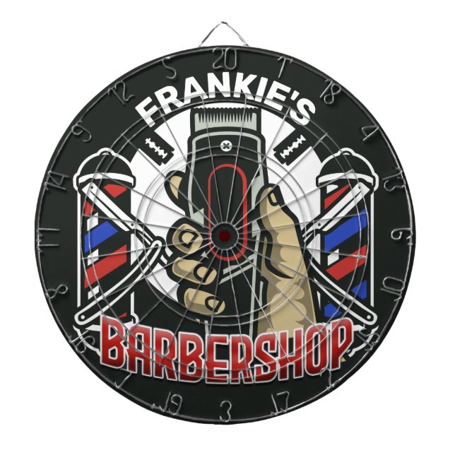 Custom NAME Retro Barber Shop Pole Barbershop Dartboard (Front)