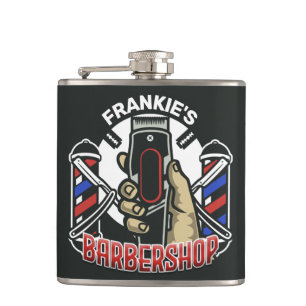 Custom NAME Retro Barber Shop Pole Barbershop Hip Flask