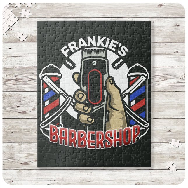 Custom NAME Retro Barber Shop Pole Barbershop Jigsaw Puzzle (Creator Uploaded)