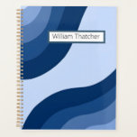 Custom Name Retro Blue Wavy Notebook Planner<br><div class="desc">Finding a professional notebook that stands out without being overly distracting is a common challenge for the modern organizer. This design solves that problem with a sophisticated, monochromatic blue wavy pattern that combines 70s retro influence with contemporary minimalism. The layered shades of navy, royal, and sky blue create a sense...</div>