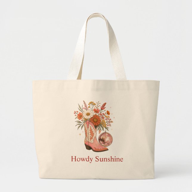 Custom Name Retro Cowboy Boot Aesthetic Tote Bag (Front)