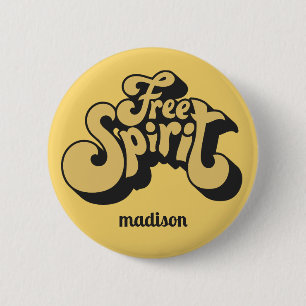 Custom Name Retro "Free Spirit" 6 Cm Round Badge